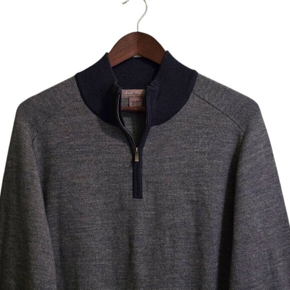 Daniel Cremieux Signature Collection Navy Merino Wool Quarter Zip Sweater Sz L - Picture 2 of 7